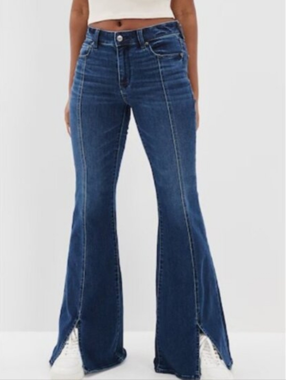 American Eagle Outfitters High-Rise Festival Flare Jeans in Dark Blue Sz 12 Long